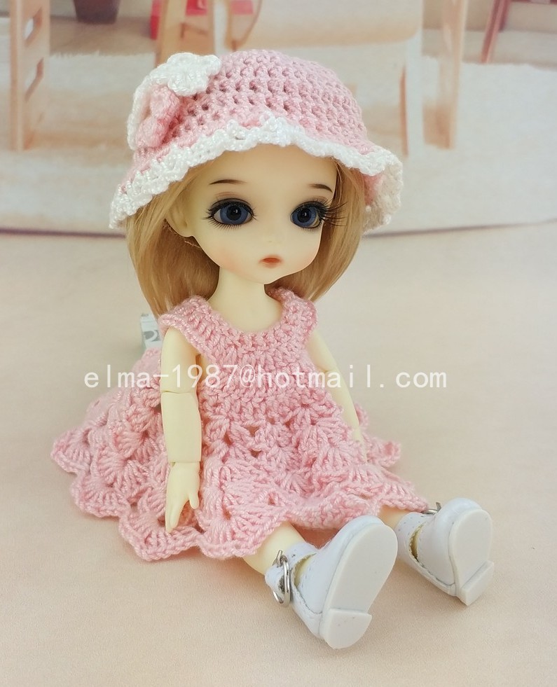 Crochet pink dress set for 1/8 size BJD - Click Image to Close